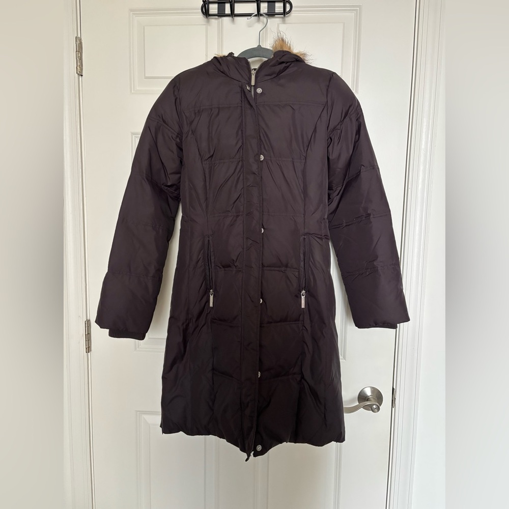 Michael Kors Brown Long Puff Jacket Fur Hood